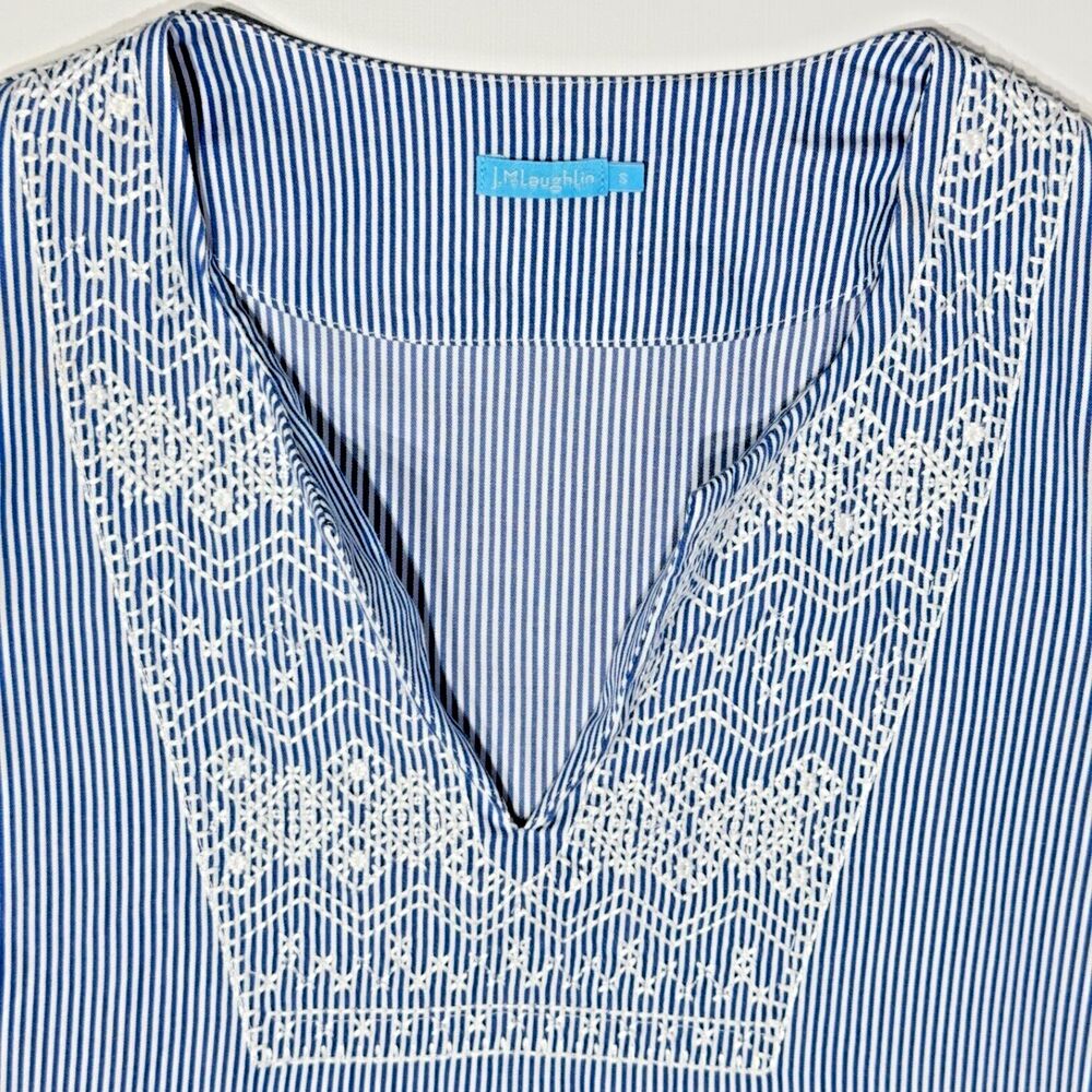J. McLaughlin Blue Striped Lace Trim Blouse Tunic 3/4 Sleeve Women's Size S (A1) - Picture 11 of 16